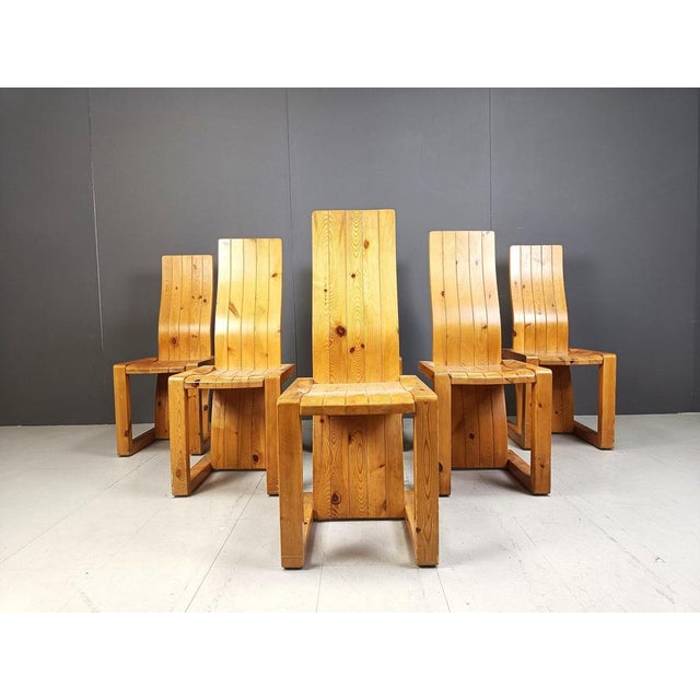 Vintage Pine Wood Dining Chairs, 1970s, Set of 6 For Sale - Image 6 of 12