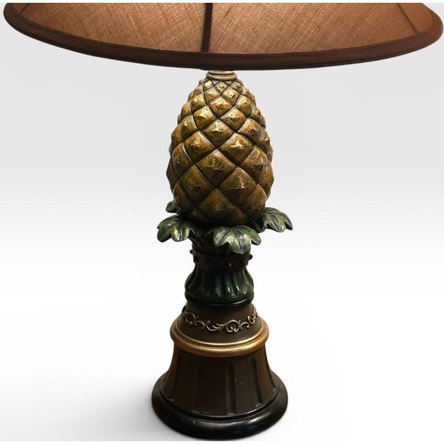 Vintage Hollywood Regency Painted Composition Pineapple Lamps - A Pair For Sale - Image 16 of 17