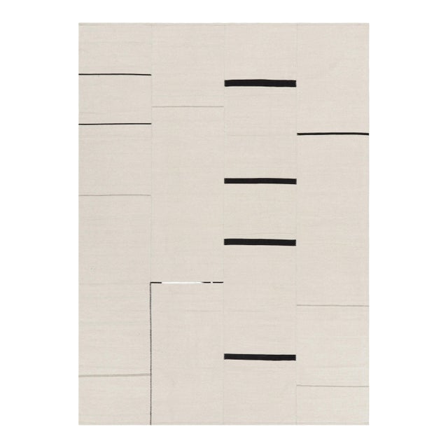 Rug & Kilim’s Contemporary Kilim, Cream White With Black Stripes For Sale