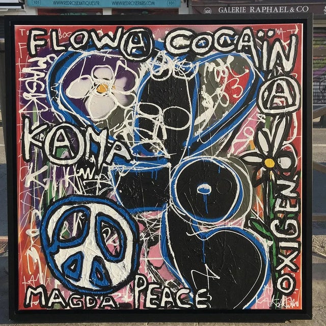 Magda peace by kokian circa 2019 mixed art 100x 100 115 x 115 with box frame drop thick french artist born in 1971, he is...