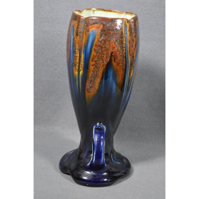 1920s Belgian Art Deco Thulin Model 1943 Blue Drip Glaze Ceramic Vase For Sale - Image 4 of 11