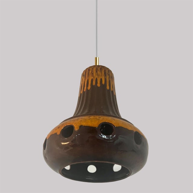 Brown Brown Glazed Ceramic Pendant Lights, Germany, 1970s, Set of 3 For Sale - Image 8 of 15
