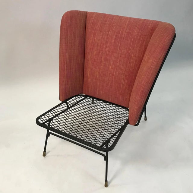 Raspberry Red Mid-Century Modern Wrought Iron Upholstered Wingback Chair For Sale - Image 8 of 10