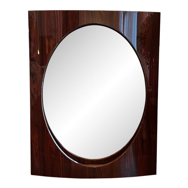 1980s Italian Style Postmodern Sculptural Rosewood Veneer Convex Wall Mirror For Sale