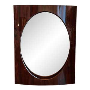 1980s Italian Style Postmodern Sculptural Rosewood Veneer Convex Wall Mirror