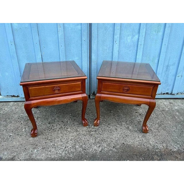 Pair Solid Rosewood End-Side Tables With Glass Top . 1970s For Sale - Image 12 of 12