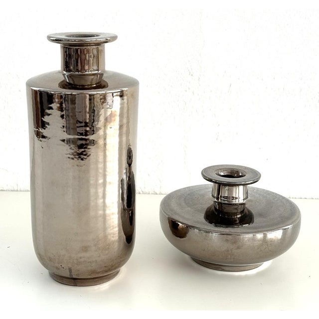 Mid-Century Italian Metallic Ceramic Vase by Aldo Londi for Bitossi, 1960s For Sale - Image 10 of 11