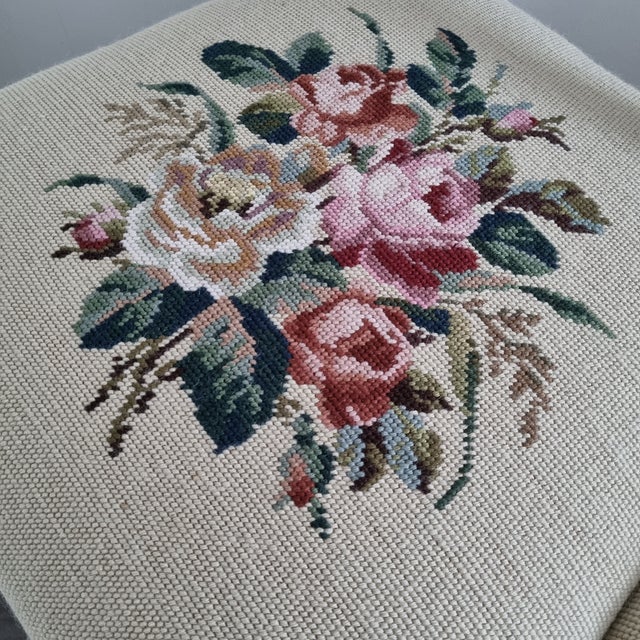 Gray 1950s Shabby Chic Upholstered Chairs With Floral Needlepoint – Set of 2 For Sale - Image 8 of 9