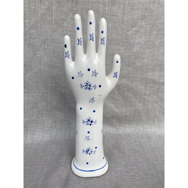Boho Chic 1980s Vintage Hand Painted Blue and White Porcelain Hand Form For Sale - Image 3 of 10