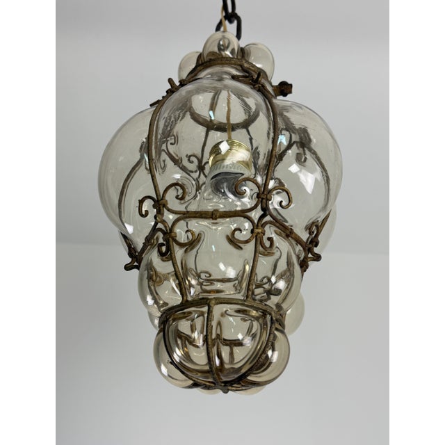 Metal Mid-Century Venetian Lantern in Caged Blown Murano Glass, 1940s For Sale - Image 7 of 13