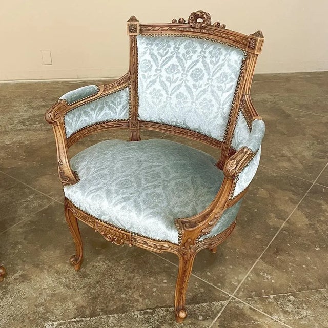 Late 19th Century Pair 19th Century French Louis XVI Walnut Bergeres ~ Armchairs For Sale - Image 5 of 13