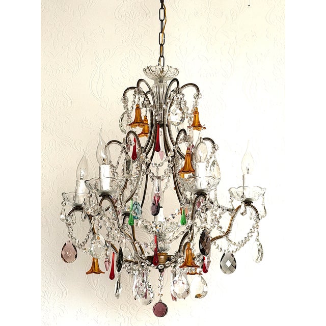 Metal Gold-Plated Metal and Murano Glass Chandelier, 1940s For Sale - Image 7 of 18