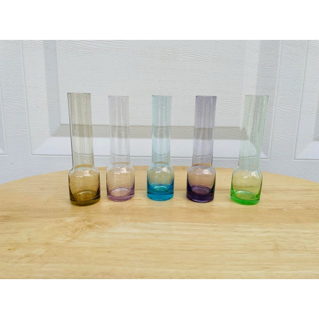 Set of 5 Vintage Mid Century Modern Blown Glass Bud Vases For Sale - Image 4 of 12