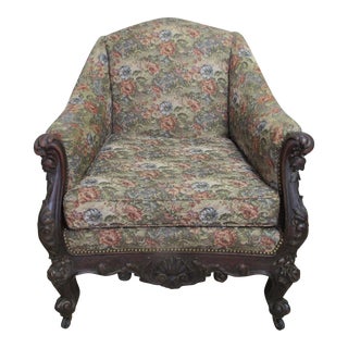 Early 20th Century Carved Mahogany Victorian Style Club Chair For Sale