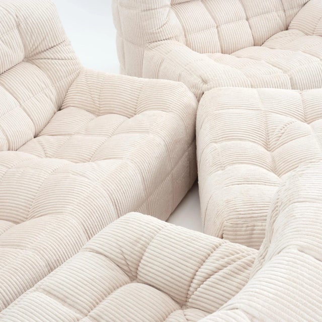 Vintage Ligne Roset Kashima Modular Set in Vanilla Corduroy - Restored 4-Piece Lounge For Sale - Image 9 of 17