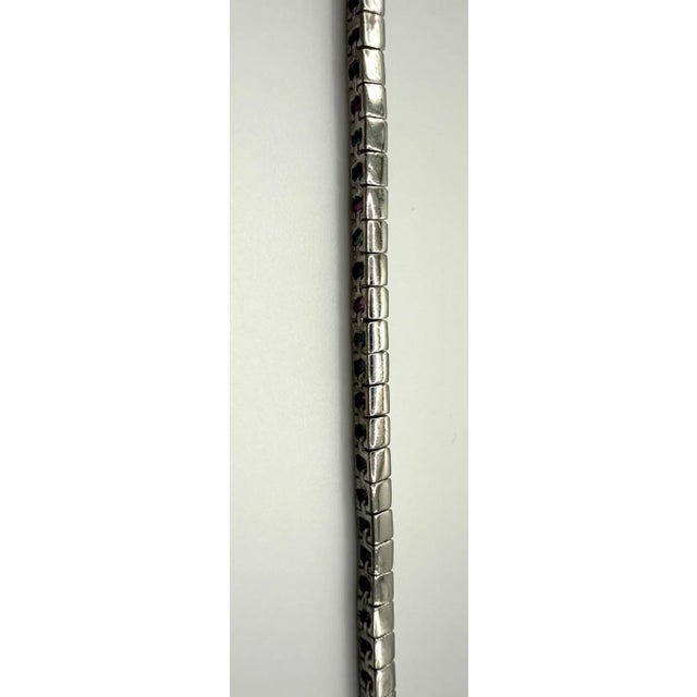 Art Deco Style Sterling Silver Ruby, Emerald & Sapphire Tennis Bracelet, 9 Ct For Sale - Image 11 of 14