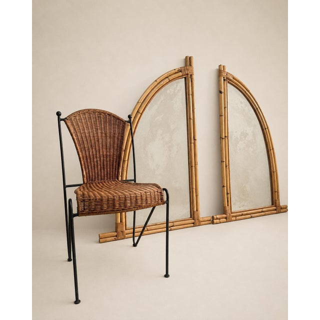 Boho Chic Large Italian Bamboo and Rattan Asymmetrical Arch Mirrors, 1970s, Set of 2 For Sale - Image 3 of 8
