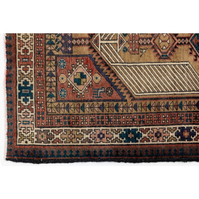Vintage Hand-Knotted Kurdish Long Runner Rug With Diamond Medallions in Terracotta, Camel, and Indigo For Sale - Image 9 of 9