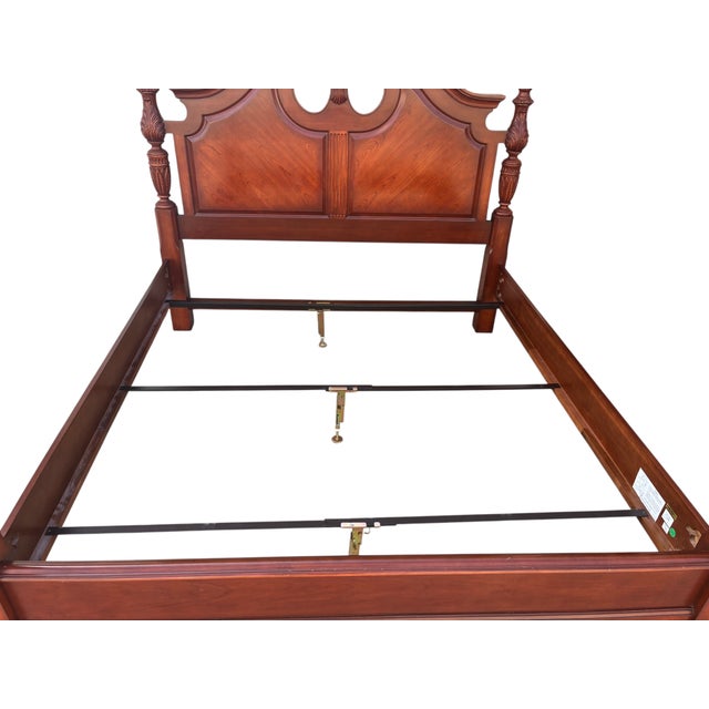 Brown Thomasville Collectors Cherry King Size Poster Bed Carved Headboard Chippendale For Sale - Image 8 of 18