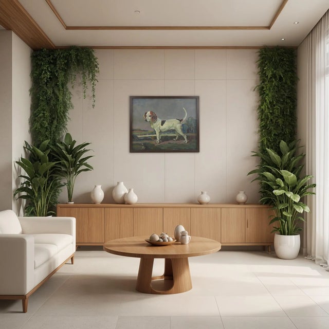 Vintage Oil Painting of a Hunting Hound Dog in Landscape Scene - Framed Art For Sale - Image 10 of 11