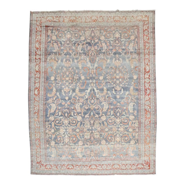 Blue Persian Antique Bibikabad Room 19th Century Rug - 9'2" x 11'10" For Sale