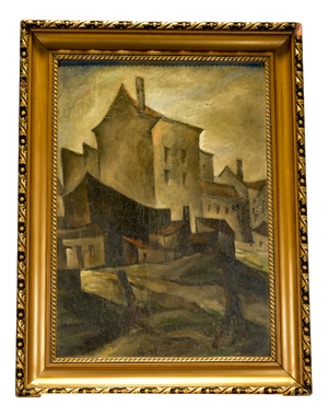 City View Berlin Street, 1925, Oil on Cardboard, Framed