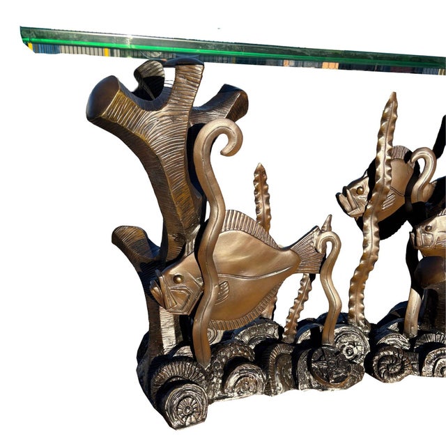 Metal Aquatic Marcel Bouraine "Turbot" Bronze Art Deco Console Table by Phyllis Morris For Sale - Image 7 of 11