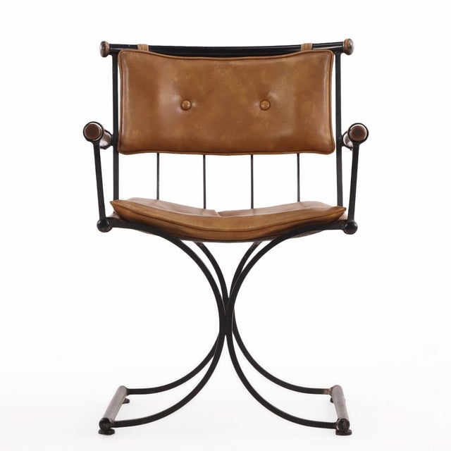 Campaign Set of Four 1970s Iron Campaign Style Dining Chairs, Attributed to Cleo Baldon For Sale - Image 3 of 9