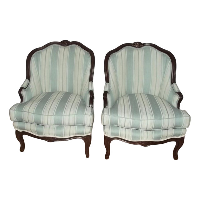 Late 19th or Early 20th Century Louis XV Style Bergeres, Pair For Sale