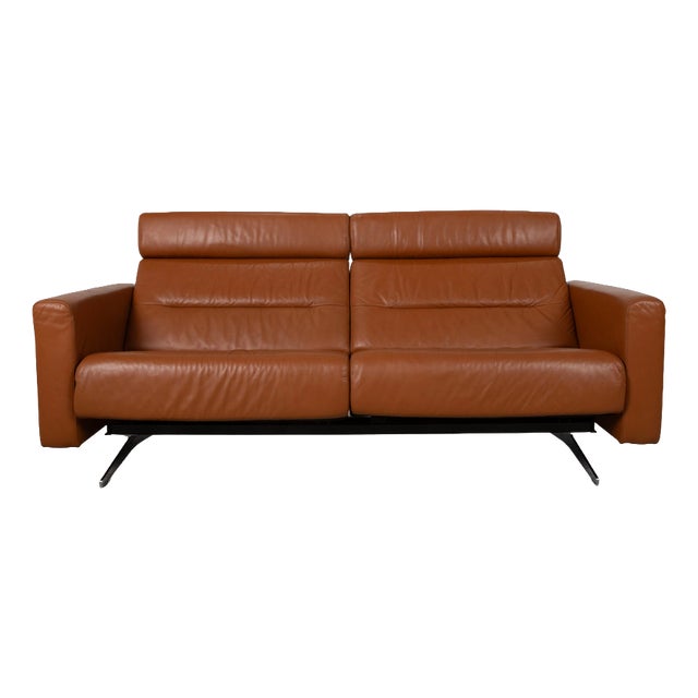 Stella 3-Seater Sofa in Brown Leather and Chrome from Stressless For Sale