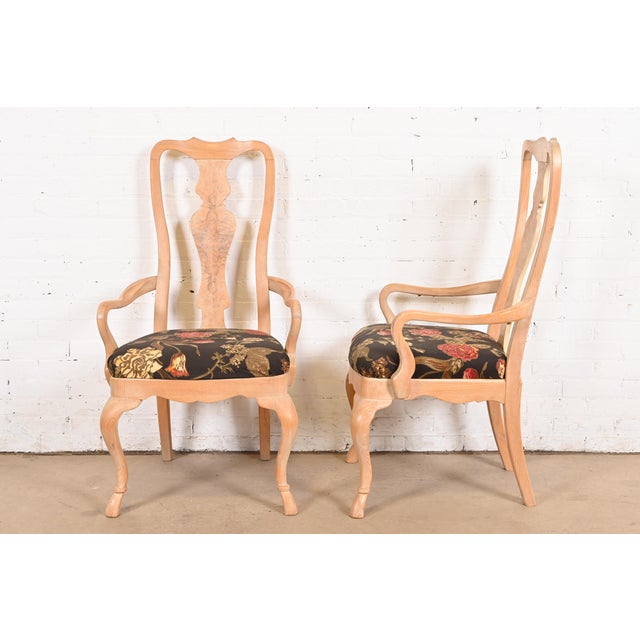 Drexel Heritage Queen Anne Carved Oak and Burl Wood Dining Chairs, Set of Ten For Sale - Image 10 of 12