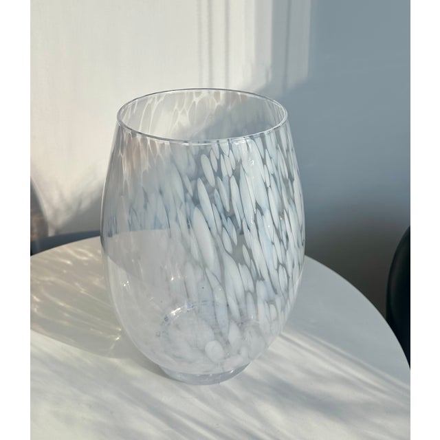 Large, tall Cenedese Murano glass vase, hand blown in Italy, 1960s. Particularly striking is the white speckled dots,...