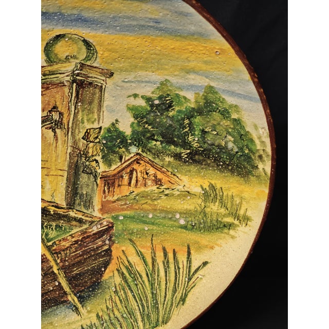 Ceramic Ceramic Majolica Plate with Painted Landscape from Avallone Vietri, 1950s For Sale - Image 7 of 11