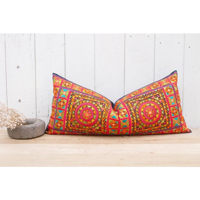 Bright Tribal Swati Embroidered Phulkari Pillow Cover For Sale - Image 9 of 10
