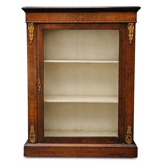 Victorian English Satinwood and Gilt Metal Glazed Pier Cabinet in Walnut, 1890s For Sale - Image 4 of 13