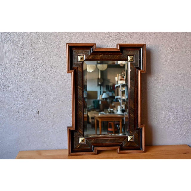 Wood Antique Art Deco Bohemian Mirror with Beveled Edge, 1940s For Sale - Image 7 of 7
