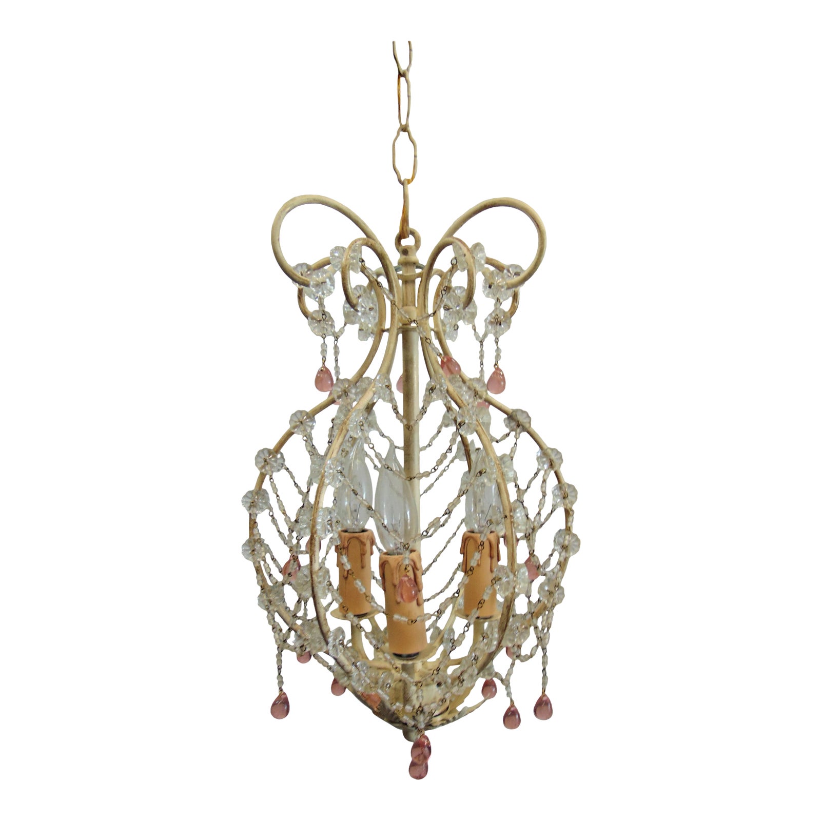 Italian Style Iron Cream Painted Crystal Prism Chandelier Chairish