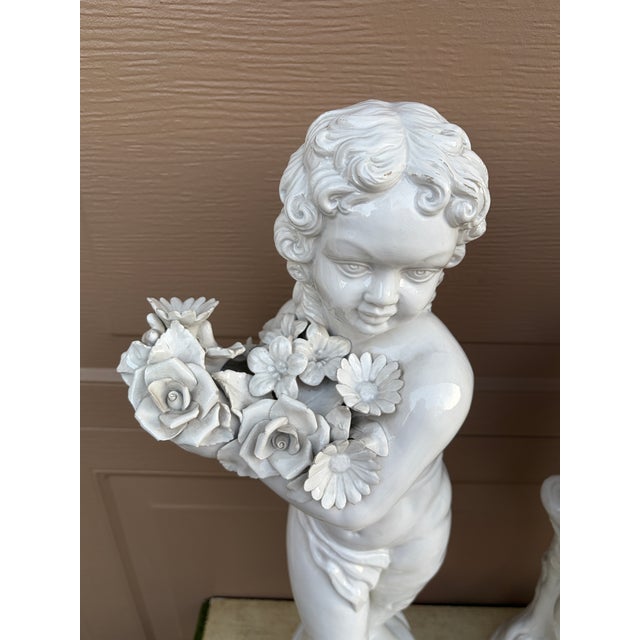 Mid 20th Century Mid 20th Century Neoclassical Italian White Porcelain Allegorical Cherub or Putti Statues of the Four Seasons, Set of 4 For Sale - Image 5 of 18