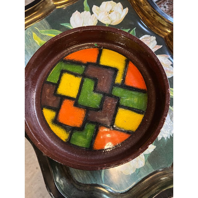 Mid-Century Modern Vintage Wooden and Ceramic MCM Large Ashtray With Tile Design For Sale - Image 3 of 6