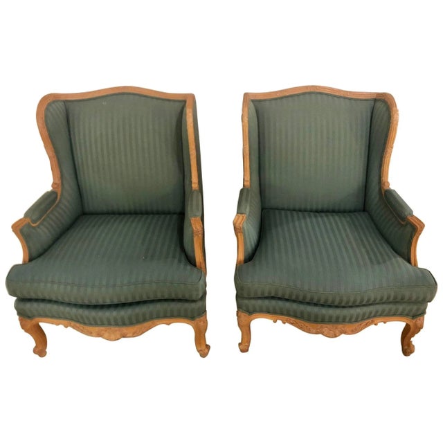 Louis XV Style High Back Lounge or Wing Chairs - a Pair For Sale - Image 11 of 11