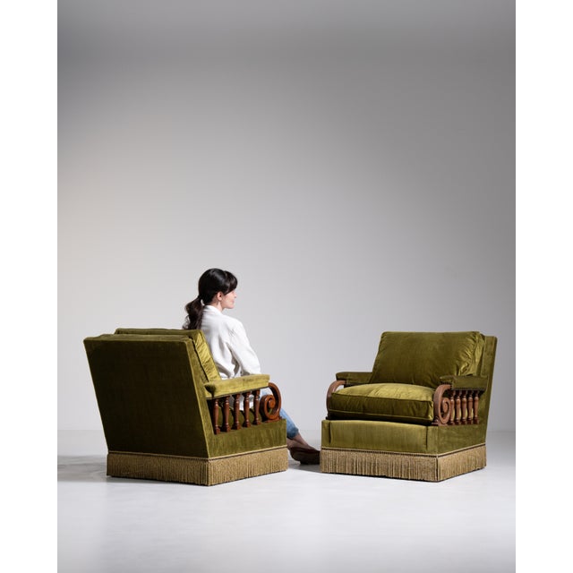 Wood 1940s Pair Of Danish Velvet Armchairs For Sale - Image 7 of 11
