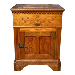 Late 19th Century Victorian Oak Floral Carved Ice Chest With Zinc Lining & Phoenix Head Hardware