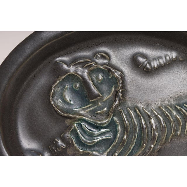 Vintage Matte Brown Ceramic "Tiger" Plaque by David Gil for Bennington Potters For Sale - Image 10 of 13