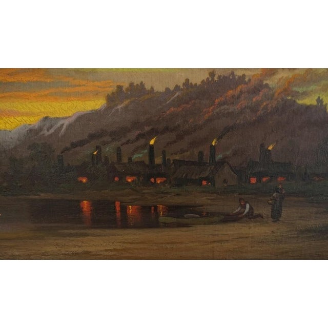 Mid 19th Century Evening Industrial Landscape Painting For Sale In Seattle - Image 6 of 12