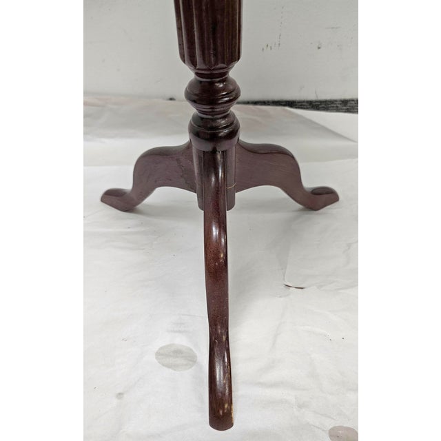 Wood Late 20th Century Mahogany and Tooled Leather Top Tripod Floor Candle Stand For Sale - Image 7 of 7