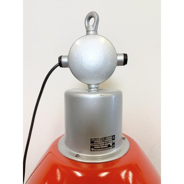 Large Industrial Red Painted Factory Lamp from Elektrosvit, 1960s For Sale - Image 12 of 16