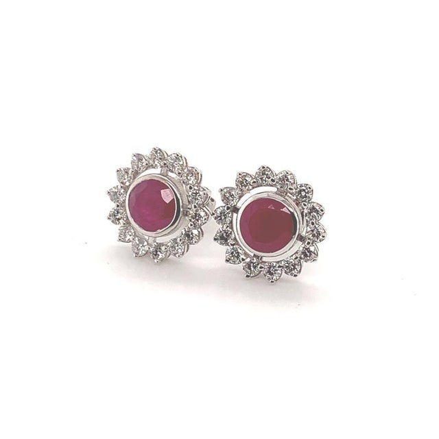 Diamond Ruby Earrings 14k Gold 2.07 TCW Certified For Sale - Image 15 of 16