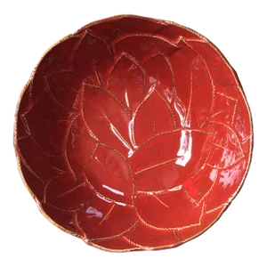 Vintage Vietri Majolica Red Leaves Serving Bowl in the Leonardo Foglio Pattern C. 1980s