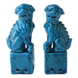 Blue Lion Foo Dogs Decorative Objects, Pair For Sale