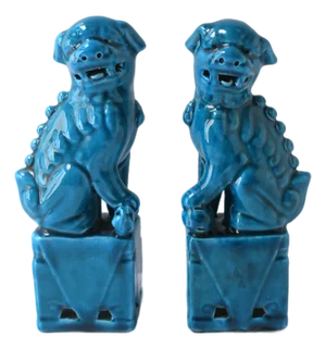 Blue Lion Foo Dogs Decorative Objects, Pair
